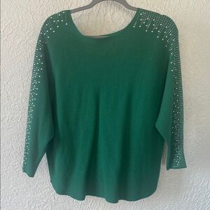 Green Sweater with Rhinestone Accents